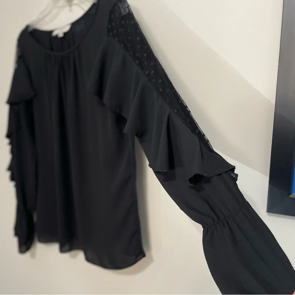 LOFT Black Ruffle Sleeve Blouse~ Size‎ Small  Evening out  or Elegant Casual